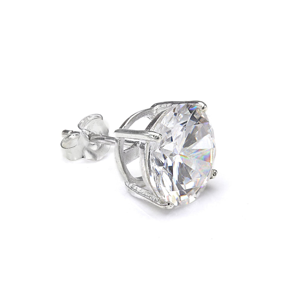 Sterling Silver Round CZ Crystal Mens Single Ear Stud - 4 -10mm