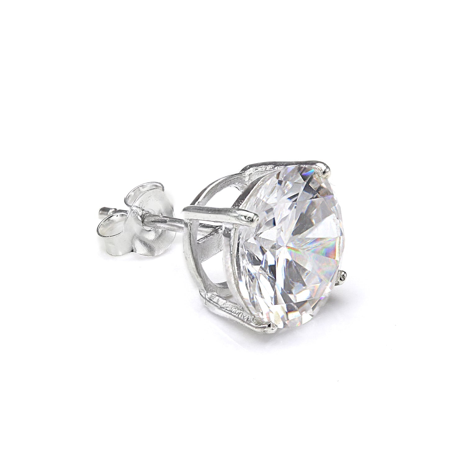 Sterling Silver Round CZ Crystal Mens Single Ear Stud - 4 -10mm