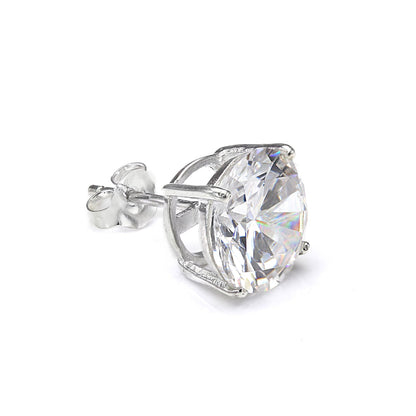 Sterling Silver Round CZ Crystal Mens Single Ear Stud - 4 -10mm