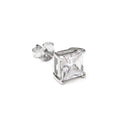 Sterling Silver Square CZ Crystal Mens Single Ear Stud - 4 -10mm