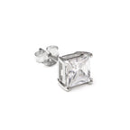 Sterling Silver Square CZ Crystal Mens Single Ear Stud - 4 -10mm