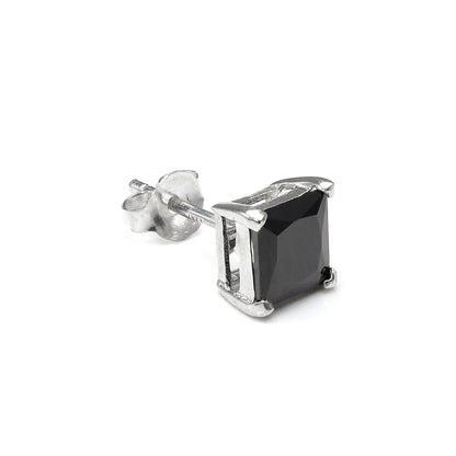Sterling Silver Square CZ Crystal Mens Single Ear Stud - 4 -10mm