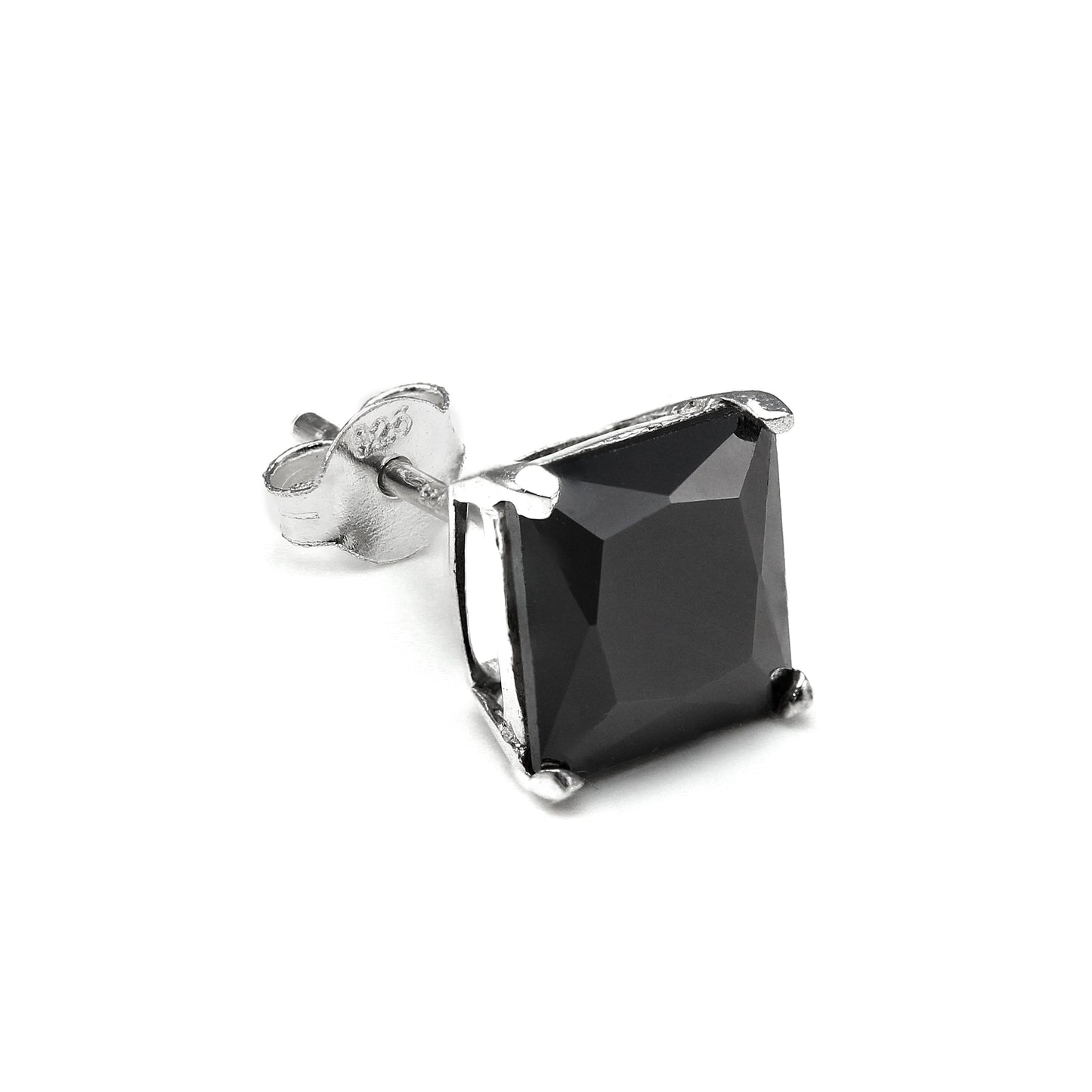 Sterling Silver Square CZ Crystal Mens Single Ear Stud - 4 -10mm