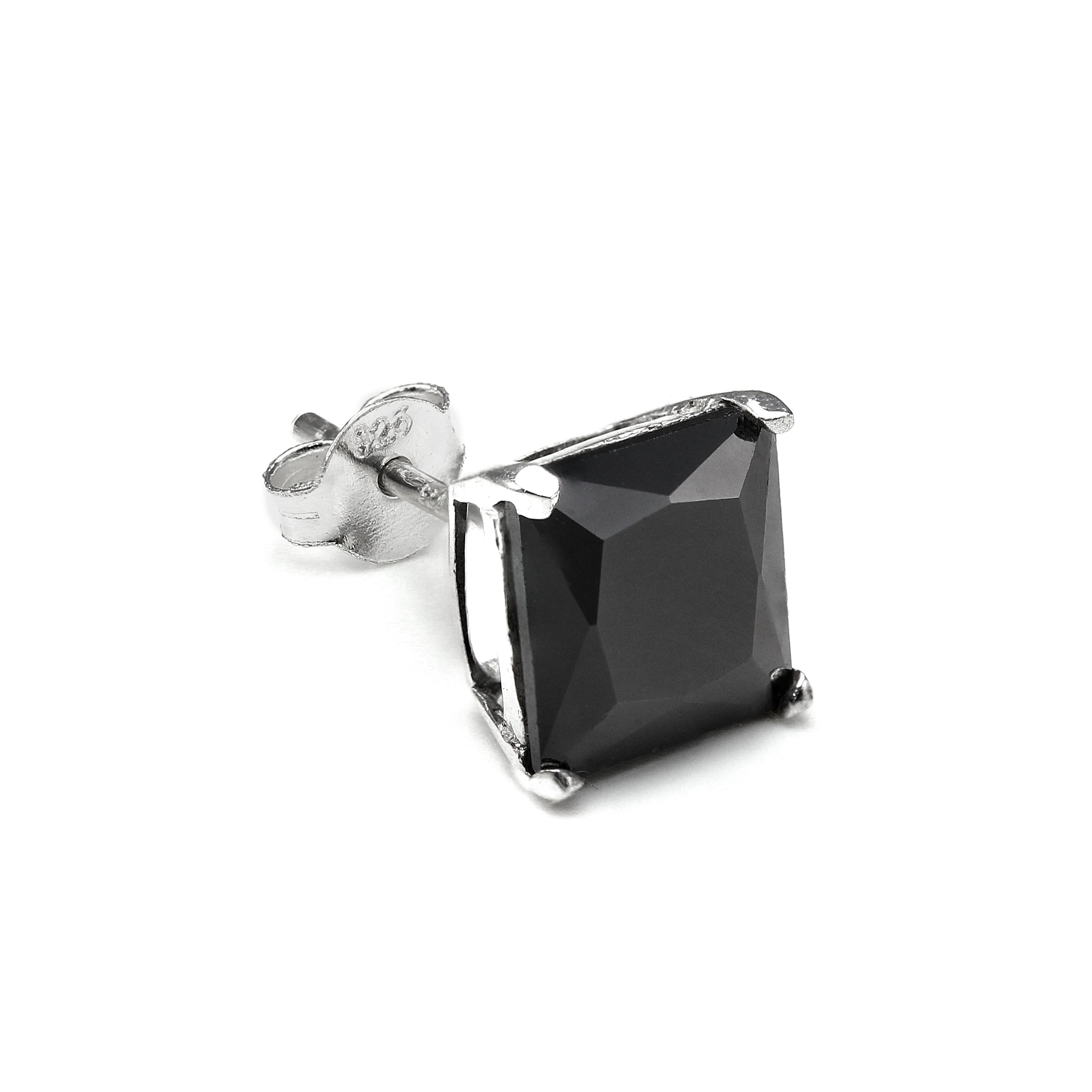 Sterling Silver Square CZ Crystal Mens Single Ear Stud - 4 -10mm