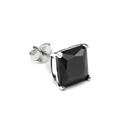 Sterling Silver Square CZ Crystal Mens Single Ear Stud - 4 -10mm