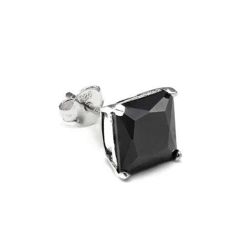 Sterling Silver Square CZ Crystal Mens Single Ear Stud - 4 -10mm