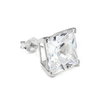 Sterling Silver Square CZ Crystal Mens Single Ear Stud - 4 -10mm