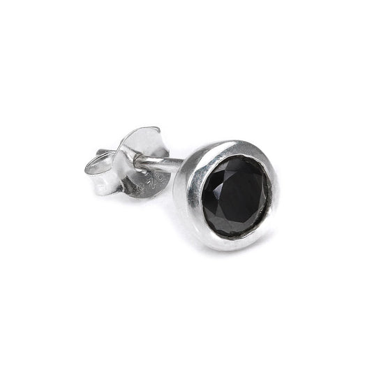 Sterling Silver 7mm Round Black CZ Crystal Rubover Mens Ear Stud