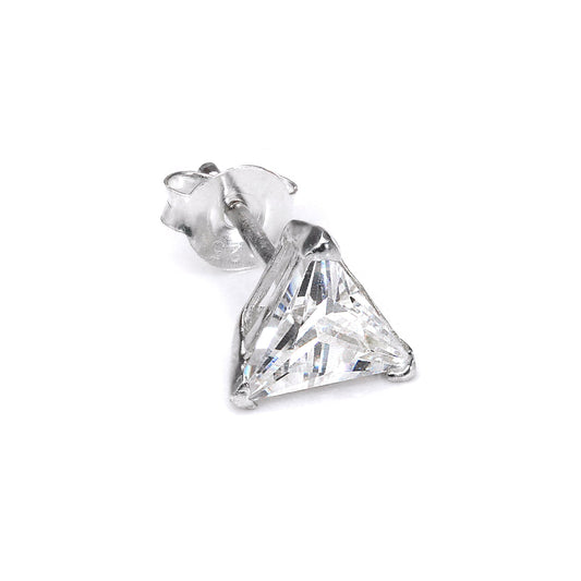 Sterling Silver Triangular Clear 8mm CZ Crystal Mens Ear Stud