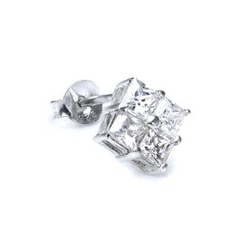 Sterling Silver Quad Clear 6mm CZ Crystal Mens Ear Stud