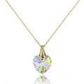 9ct Gold & Aurora Borealis CZ Crystal Heart Pendant / Necklace