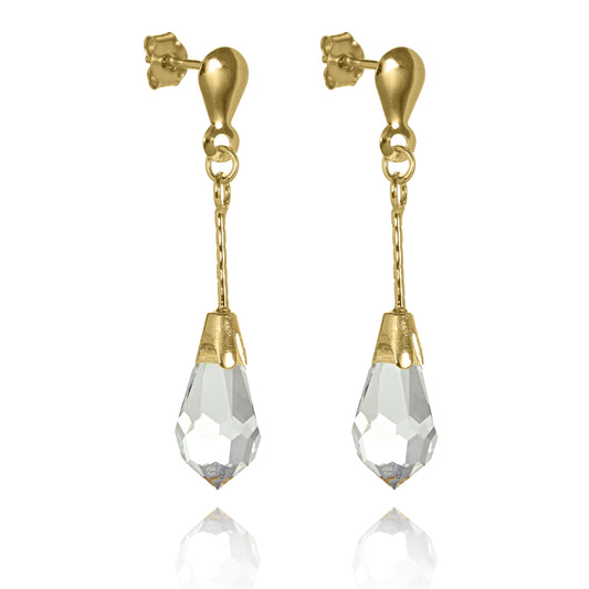 Long Teardrop CZ Crystal & 9ct Gold Drop Bar Stud Earrings