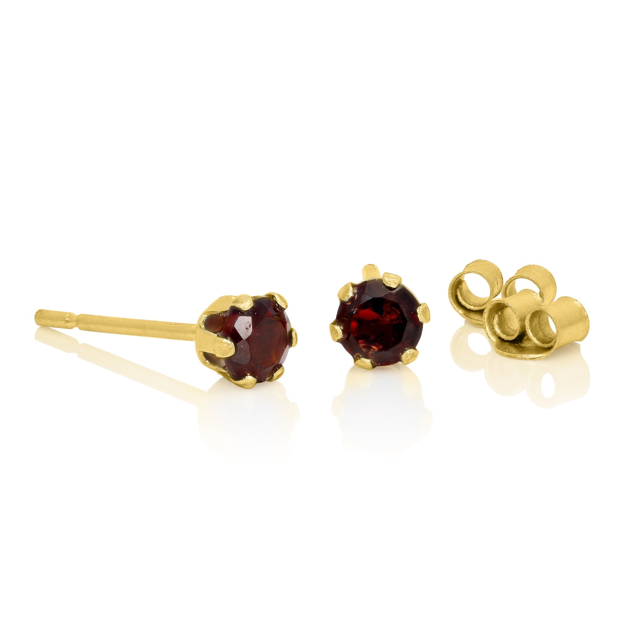 9ct Gold & 3mm Round Gemstone Stud Earrings