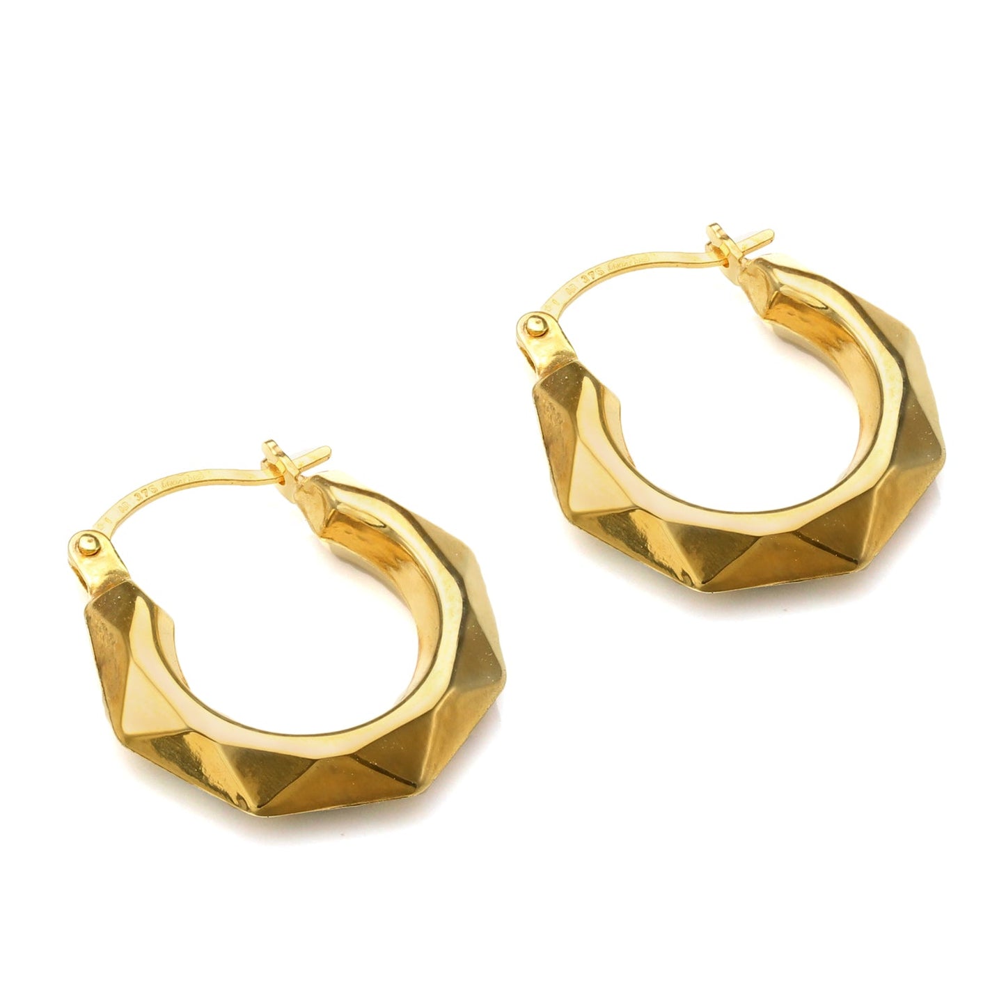 9ct Gold Faceted Fancy Creole Hoop Earrings