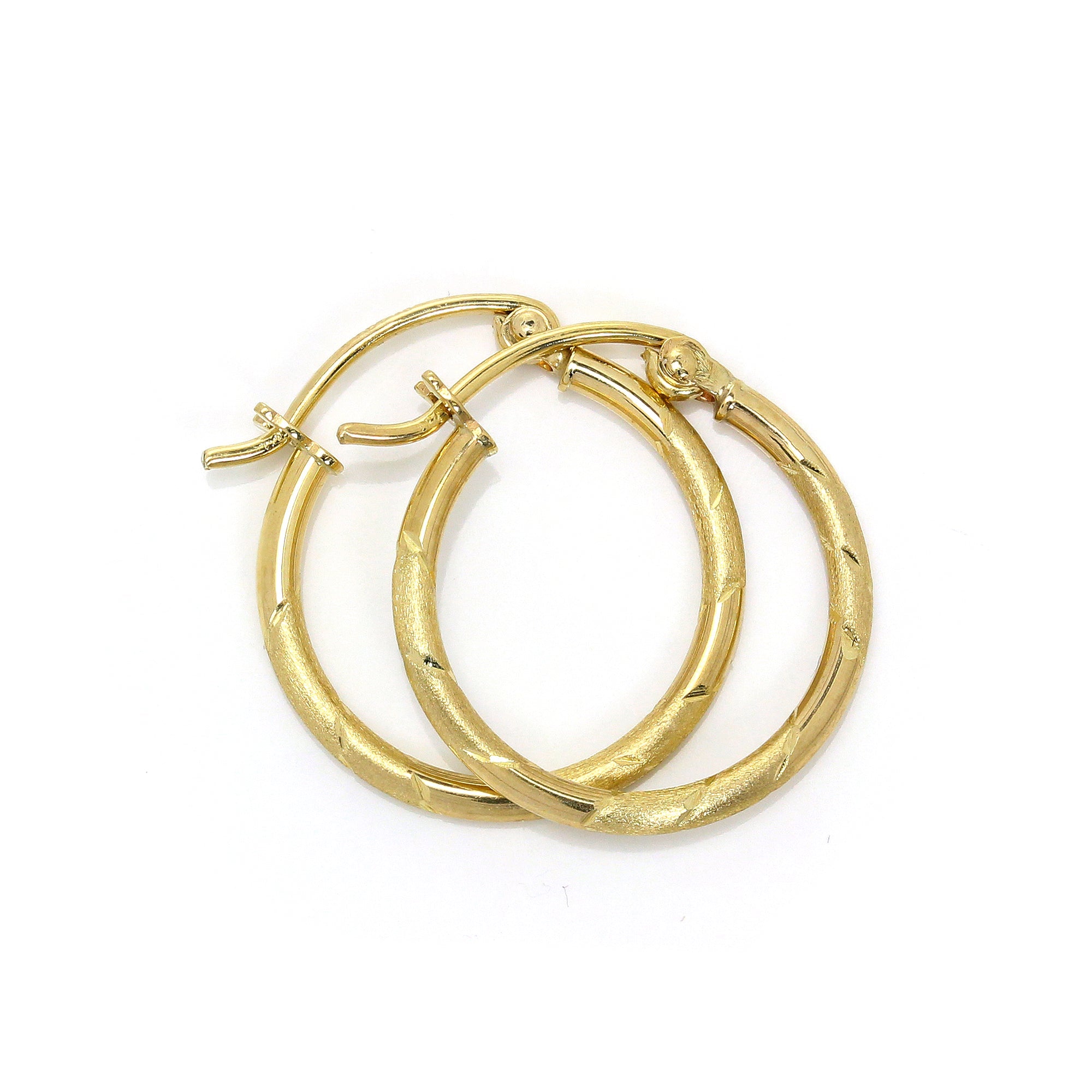 15mm 9ct Gold Patterned Sleeper Hoops Creole Earrings
