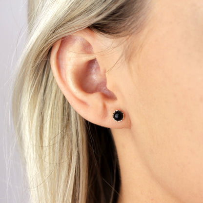 9ct Gold & Onyx 6mm Round Gemstone Stud Earrings