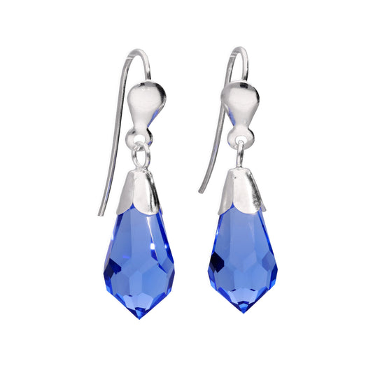 Sterling Silver & Deep Blue CZ Crystal Dangle Drop Earrings
