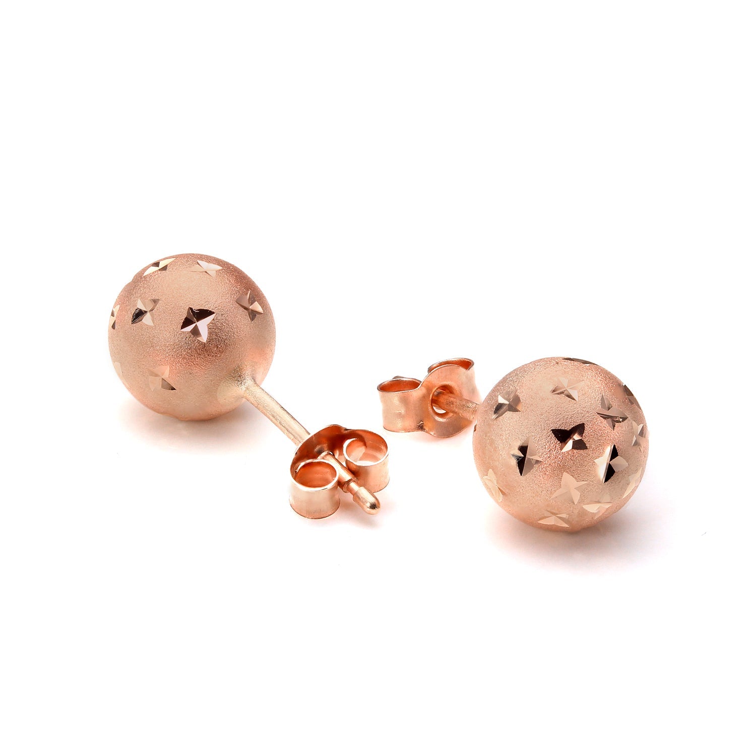9ct Gold 7mm Diamond Cut Ball Stud Earrings - Yellow White Rose