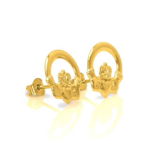 9ct Gold Irish Celtic Claddagh Stud Earrings