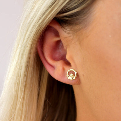 9ct Gold Irish Celtic Claddagh Stud Earrings