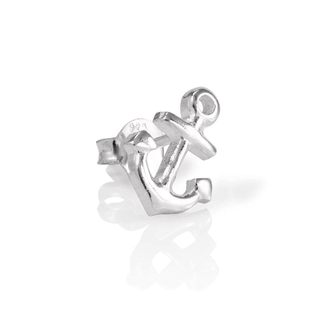 Sterling Silver Mens Single Anchor Ear Stud Earring