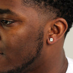 Sterling Silver Domed Ace of Spades Mens Single Ear Stud Earring