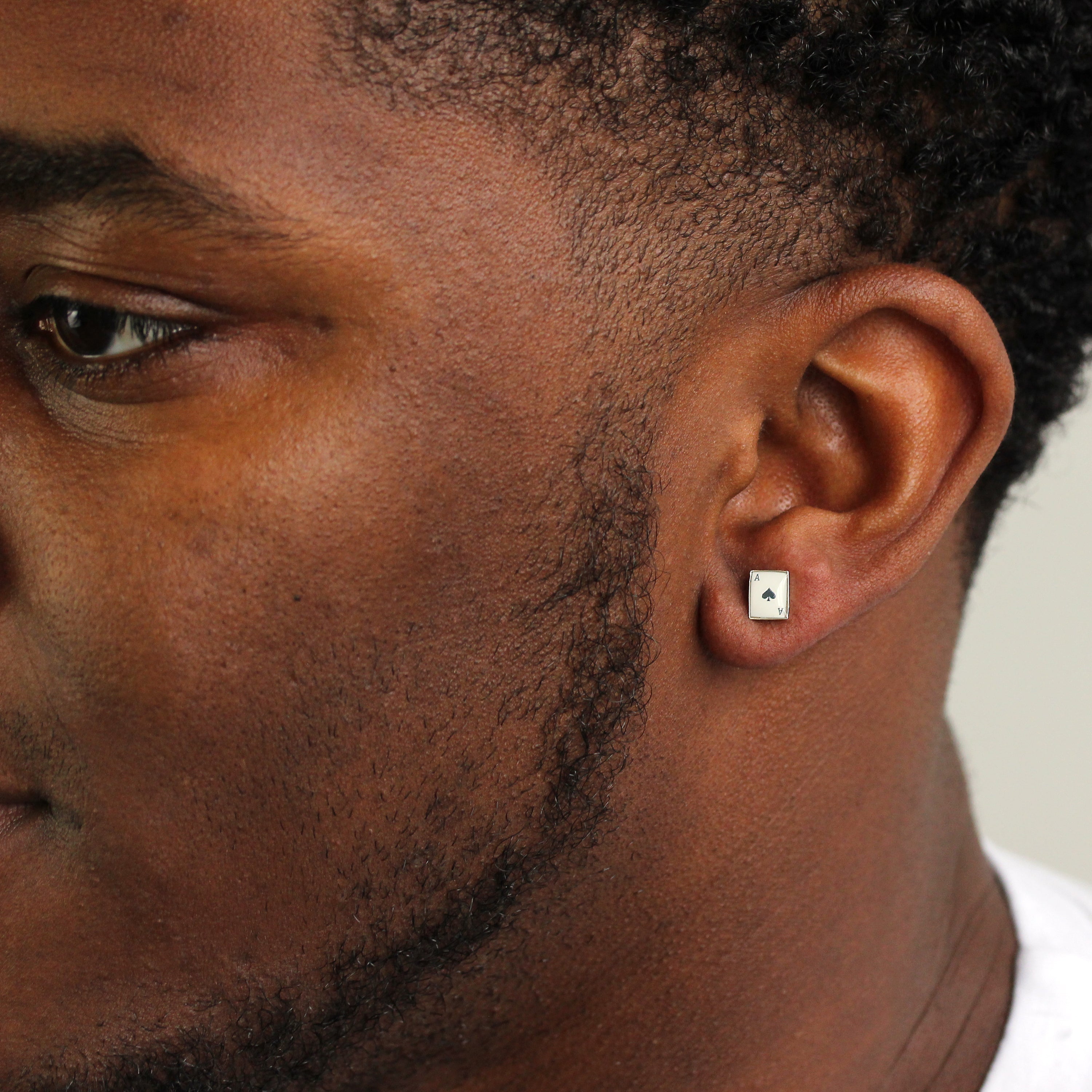 Sterling Silver Domed Ace of Spades Mens Single Ear Stud Earring