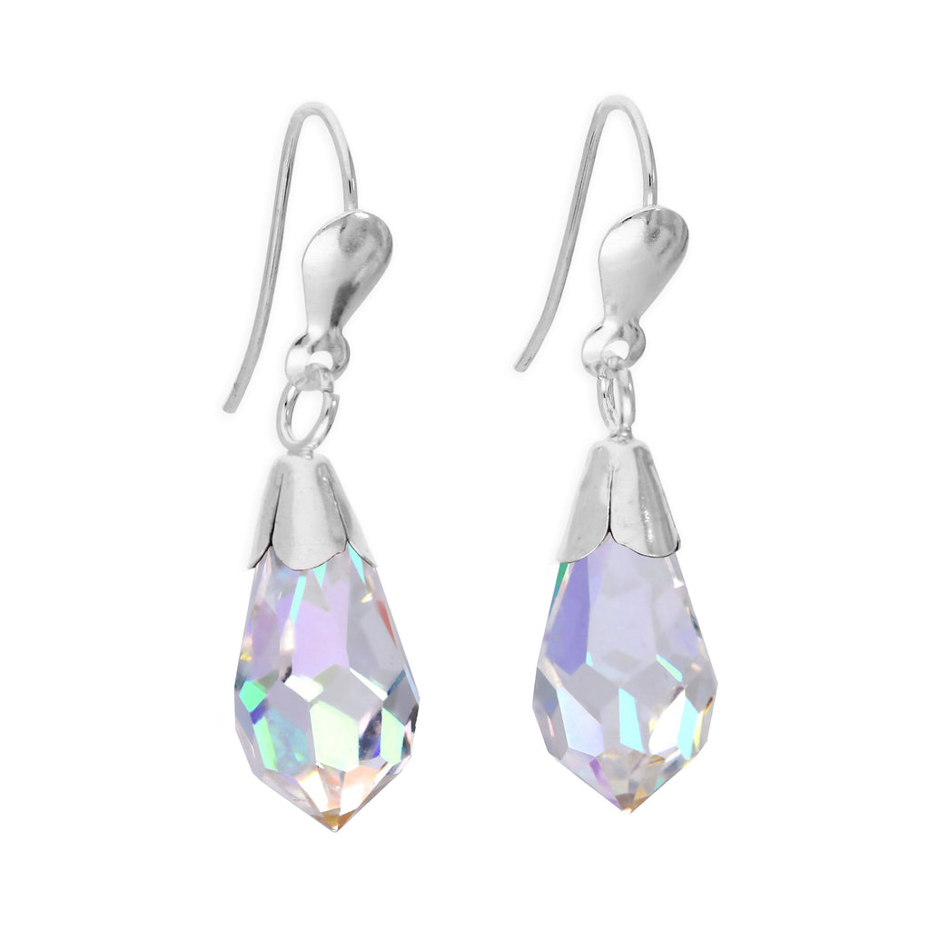 Sterling Silver & Crystal Drop Wire Earrings - 6 Colours