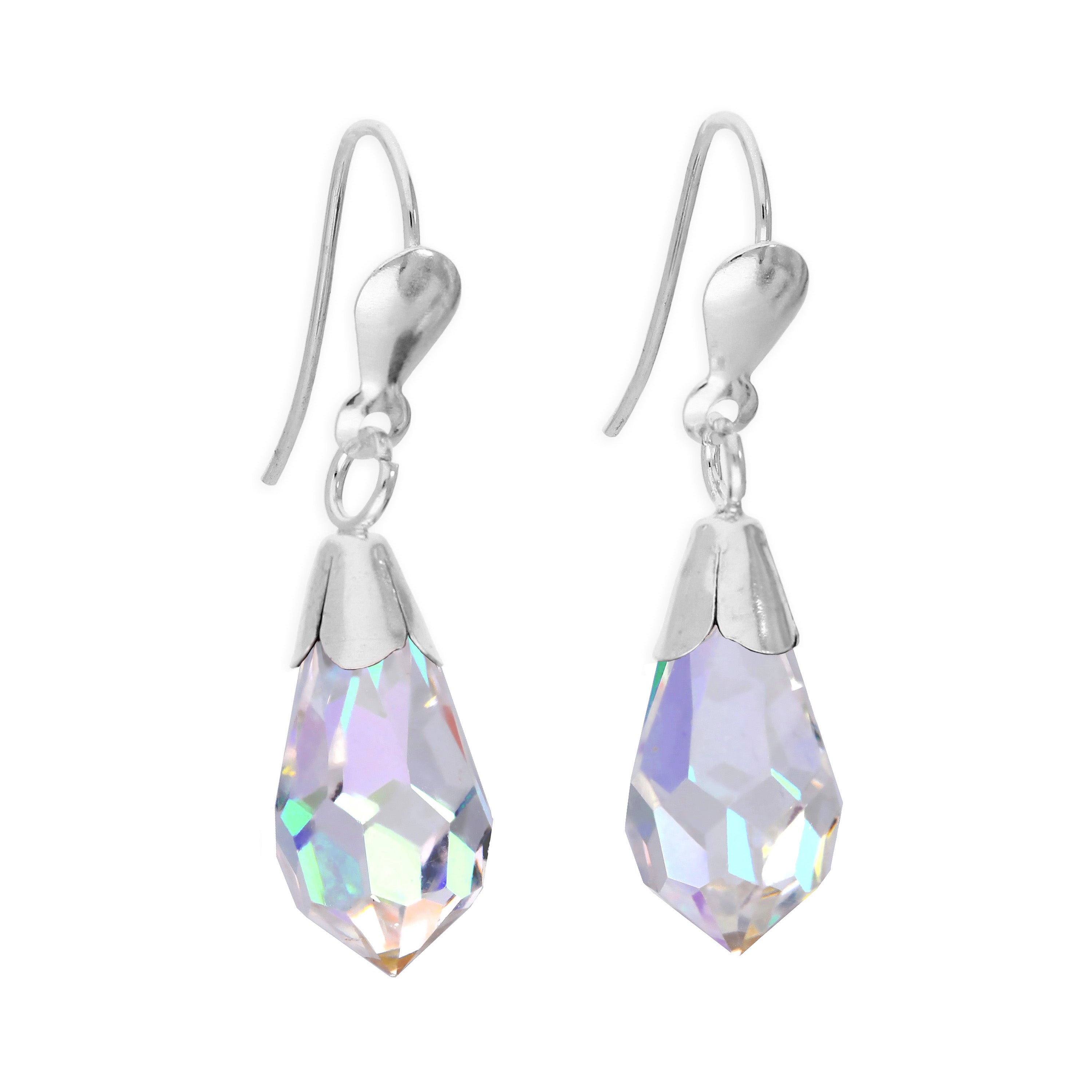 Sterling Silver & Crystal Drop Wire Earrings - 6 Colours