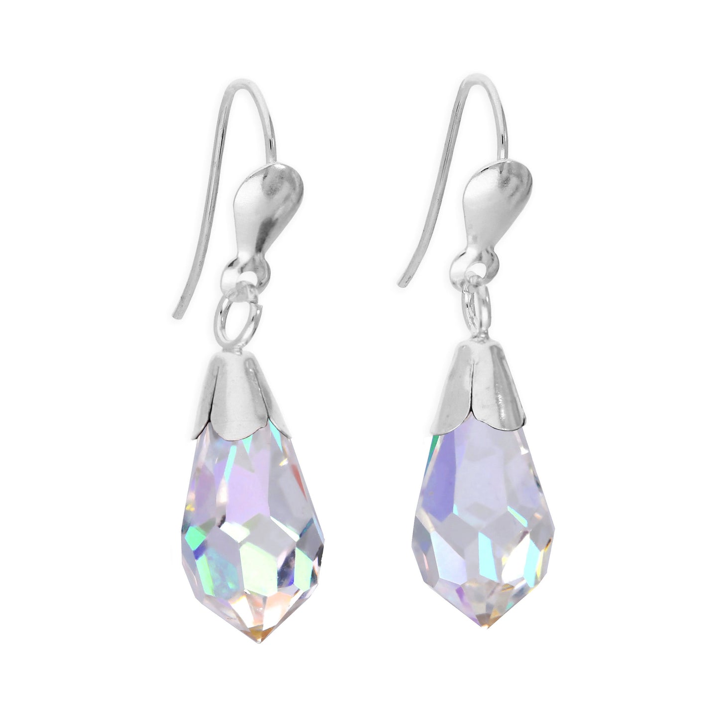 Sterling Silver & Crystal Drop Wire Earrings - 6 Colours