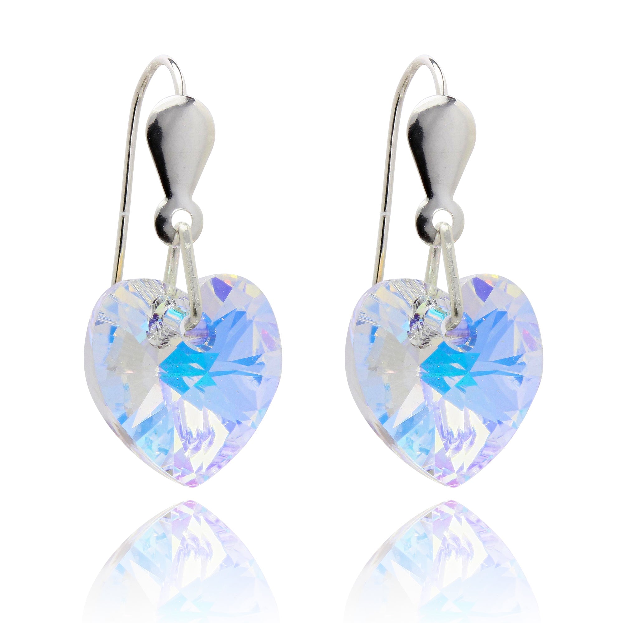 Sterling Silver & CZ Crystal 10mm Heart Earrings - 5 Colours