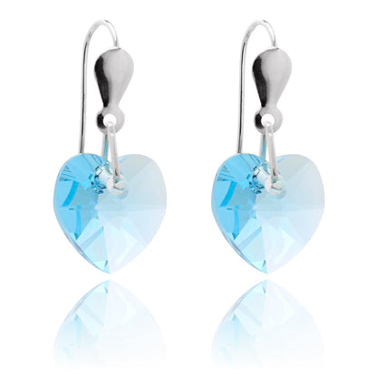 Sterling Silver & CZ Crystal 10mm Heart Earrings - 5 Colours