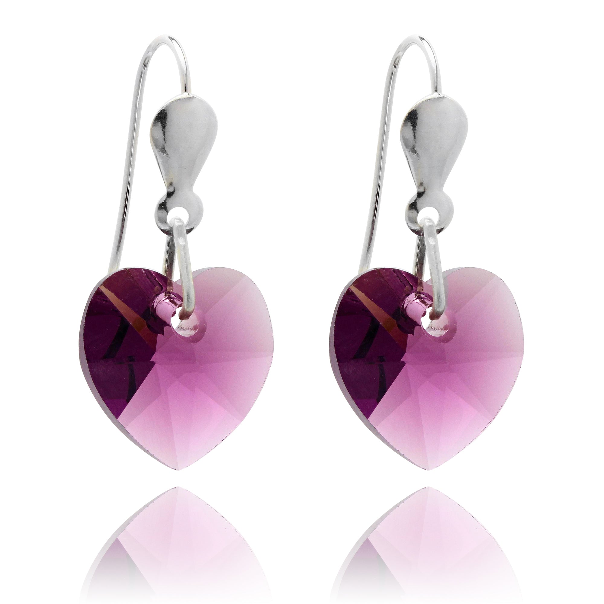 Sterling Silver & CZ Crystal 10mm Heart Earrings - 5 Colours