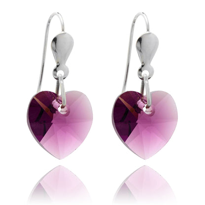 Sterling Silver & CZ Crystal 10mm Heart Earrings - 5 Colours