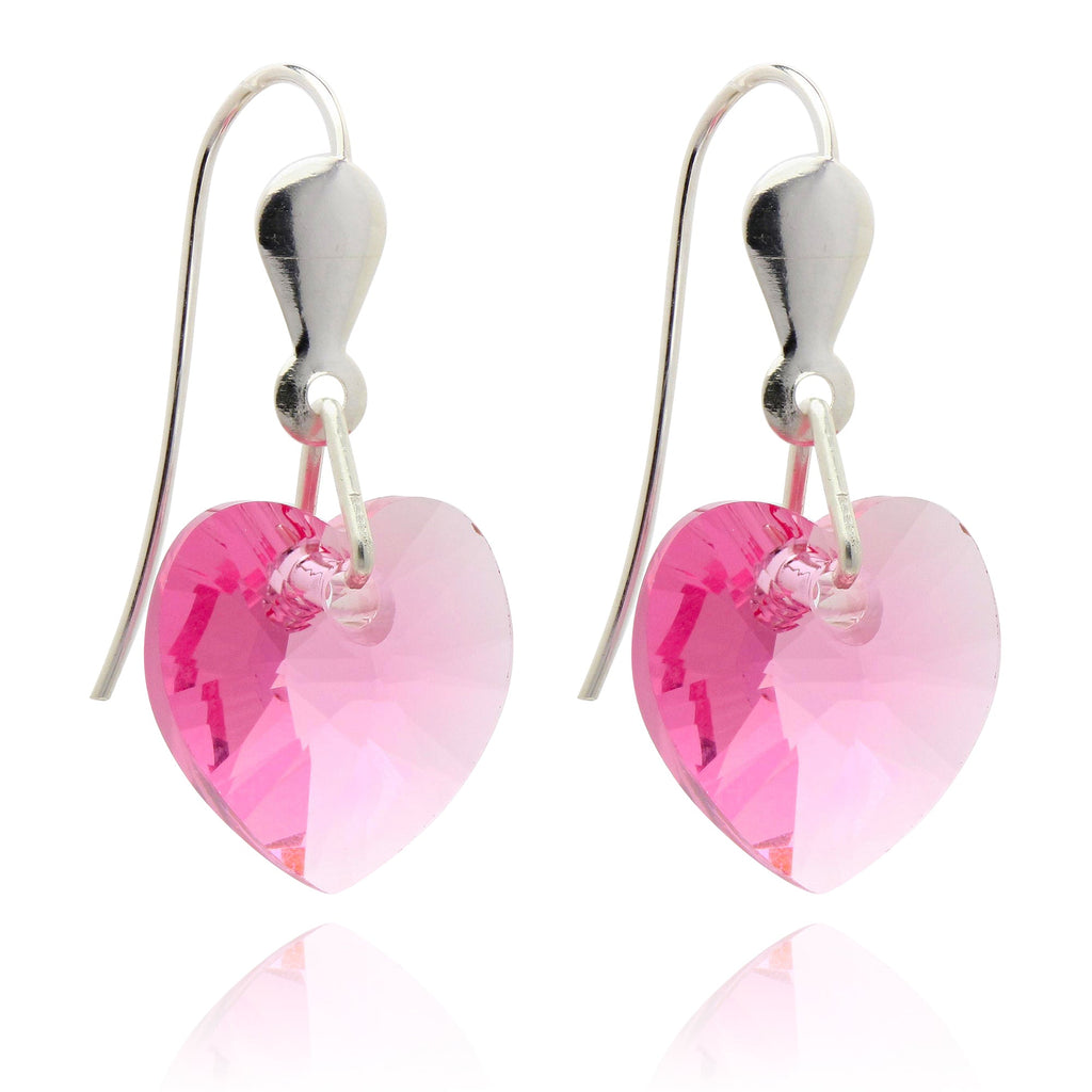 Sterling Silver & CZ Crystal 10mm Heart Earrings - 5 Colours