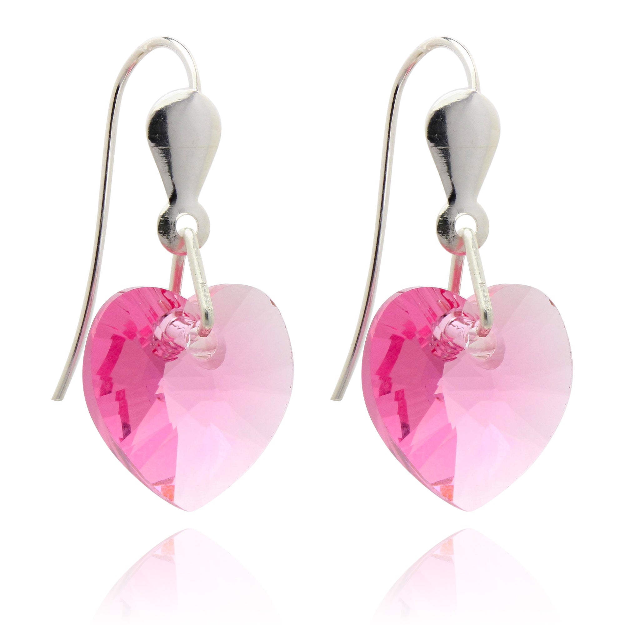 Sterling Silver & CZ Crystal 10mm Heart Earrings - 5 Colours