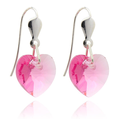 Sterling Silver & CZ Crystal 10mm Heart Earrings - 5 Colours