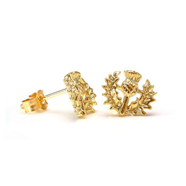 9ct Gold Scottish Thistle Stud Earrings