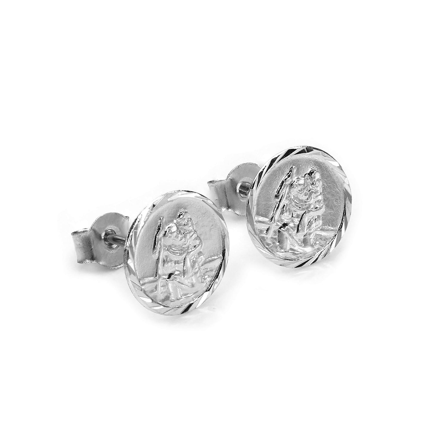 Sterling Silver St Christopher Medal Stud Earrings