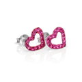 Sterling Silver & CZ Crystal Encrusted Open Heart Stud Earrings - 6 Colours