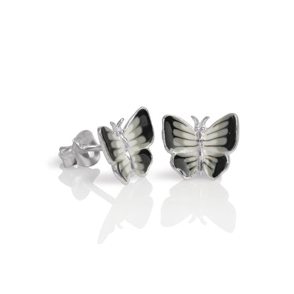 Sterling Silver & Enamel Flat Butterfly Stud Earrings