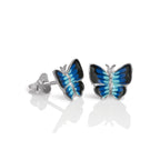 Sterling Silver & Enamel Flat Butterfly Stud Earrings