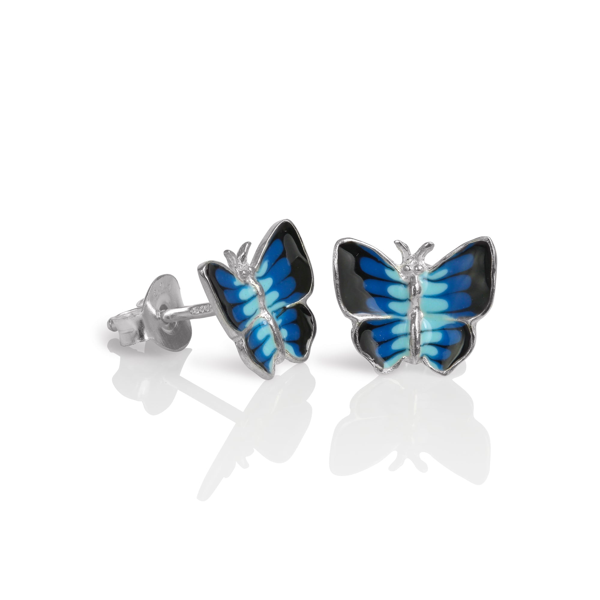 Sterling Silver & Enamel Flat Butterfly Stud Earrings