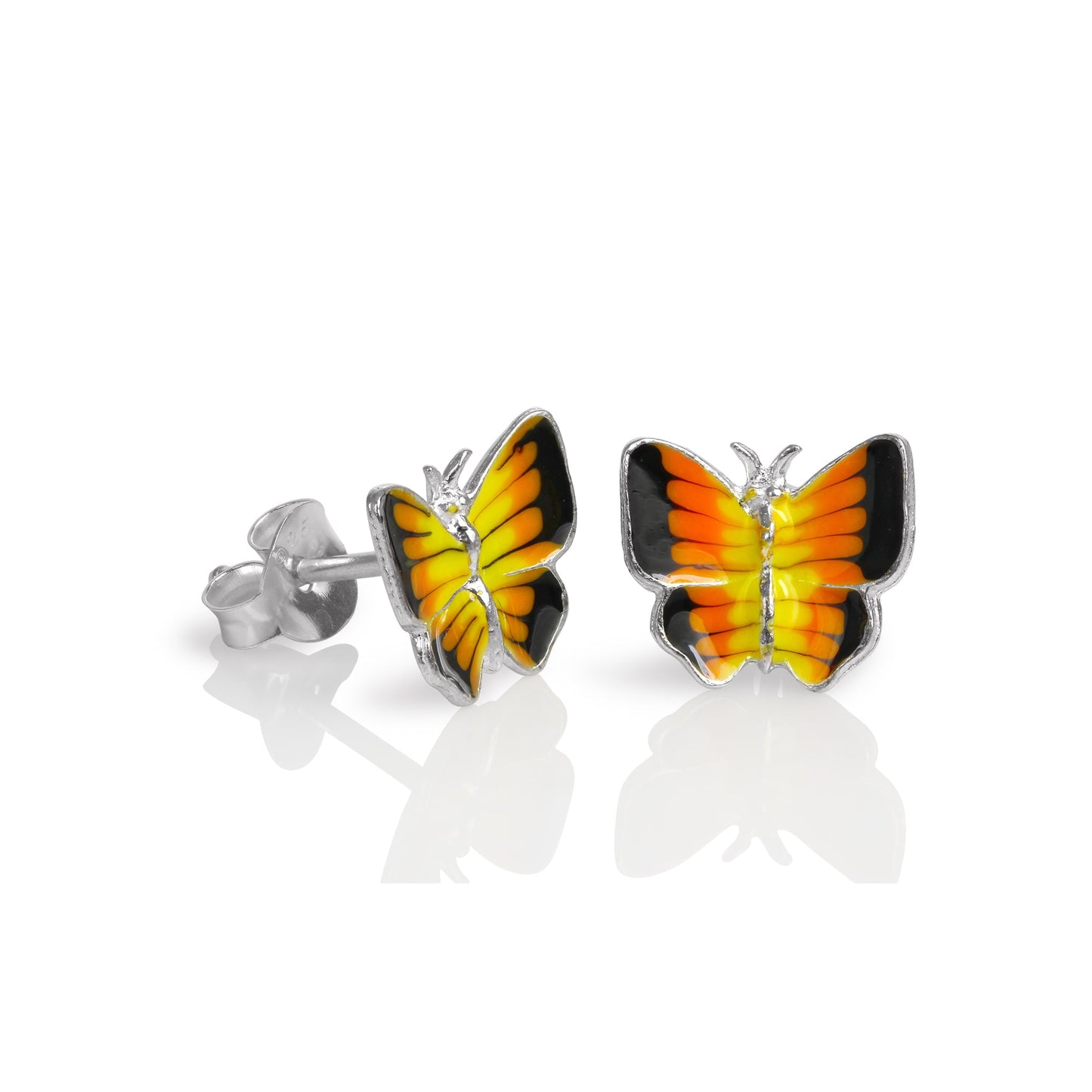 Flacher Schmetterling Ohrstecker aus Sterling Silber & Emaille