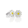 Sterling Silver & Enamel Flat Flower Stud Earrings - White