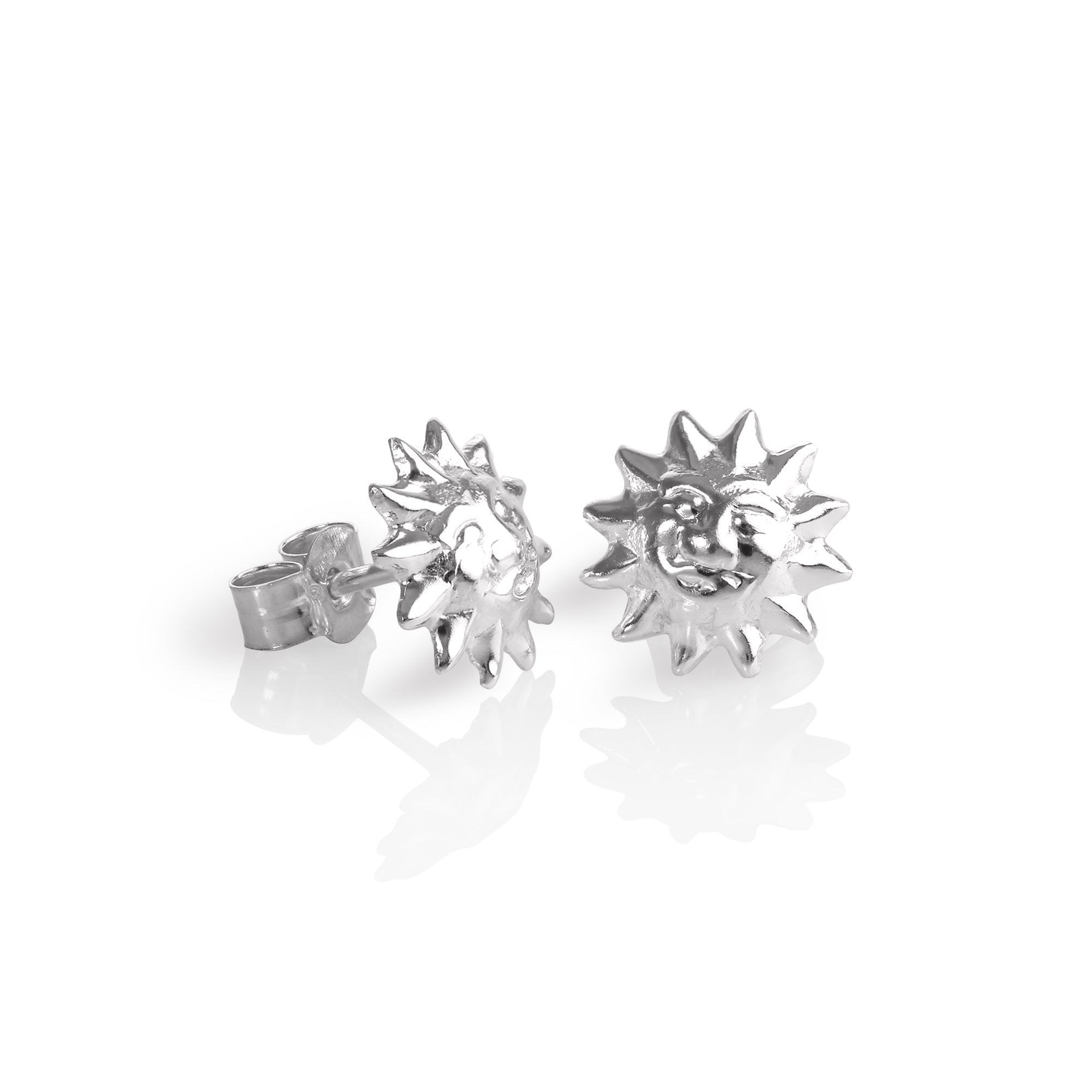 Sterling Silver Sun Face Stud Earrings