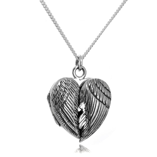 Sterling Silver Angel Winged Locket Necklace on Chain