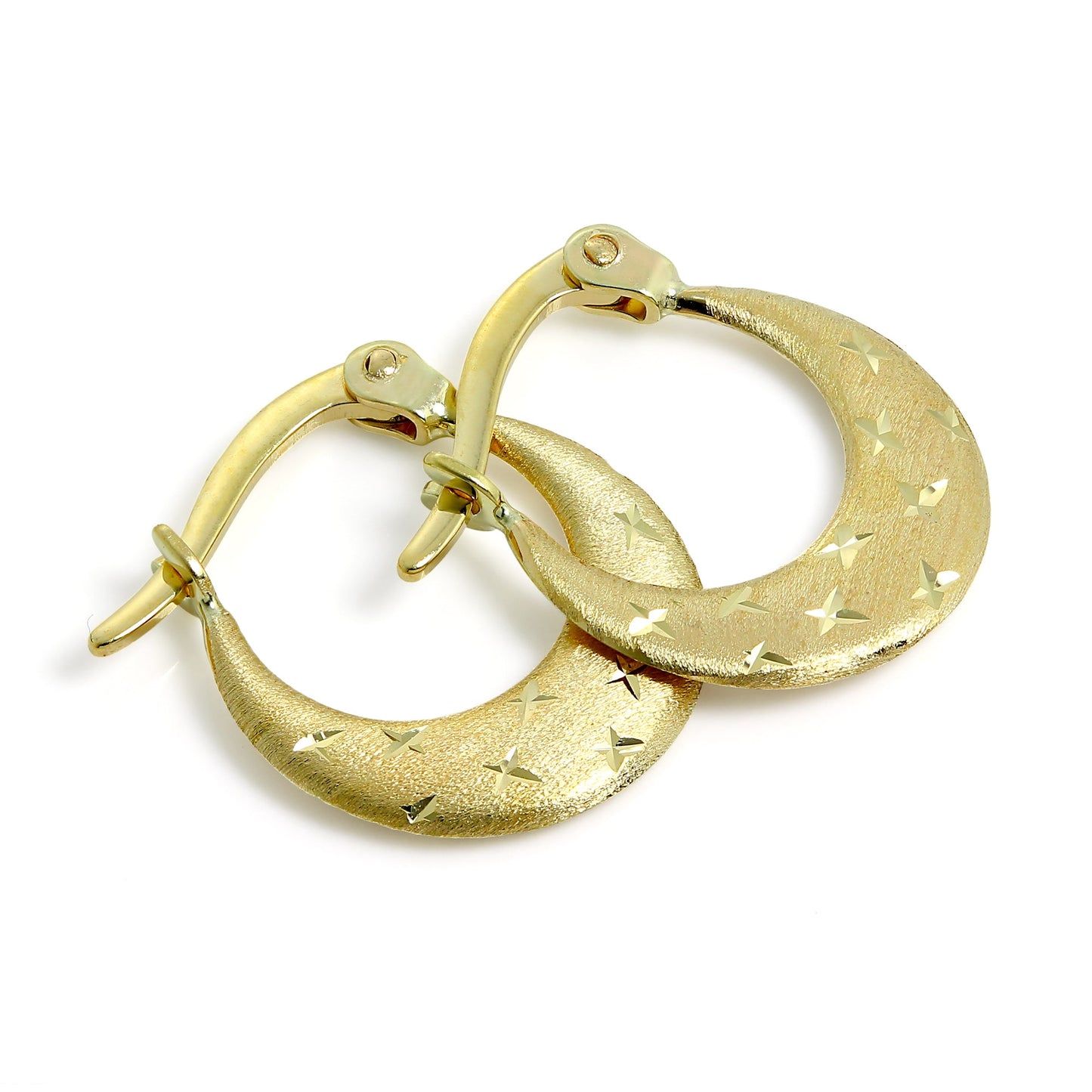 Small Brushed 9ct Gold Diamond Cut Creole Hoop Earrings