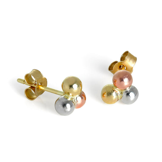 9ct Yellow Rose & White Gold Triple 3mm Ball Stud Earrings