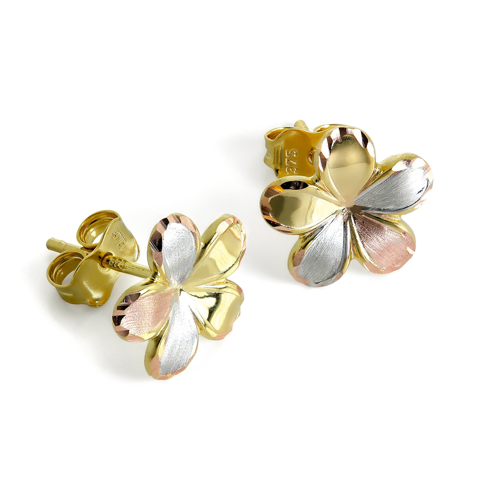 9ct Yellow Rose & White Gold Flower Stud Earrings